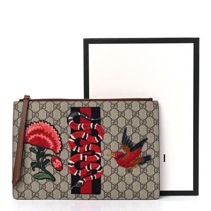Gucci GG Supreme Monogram Web Kingsnake Embroidered Large Zip Pouch Brown 10 of 10