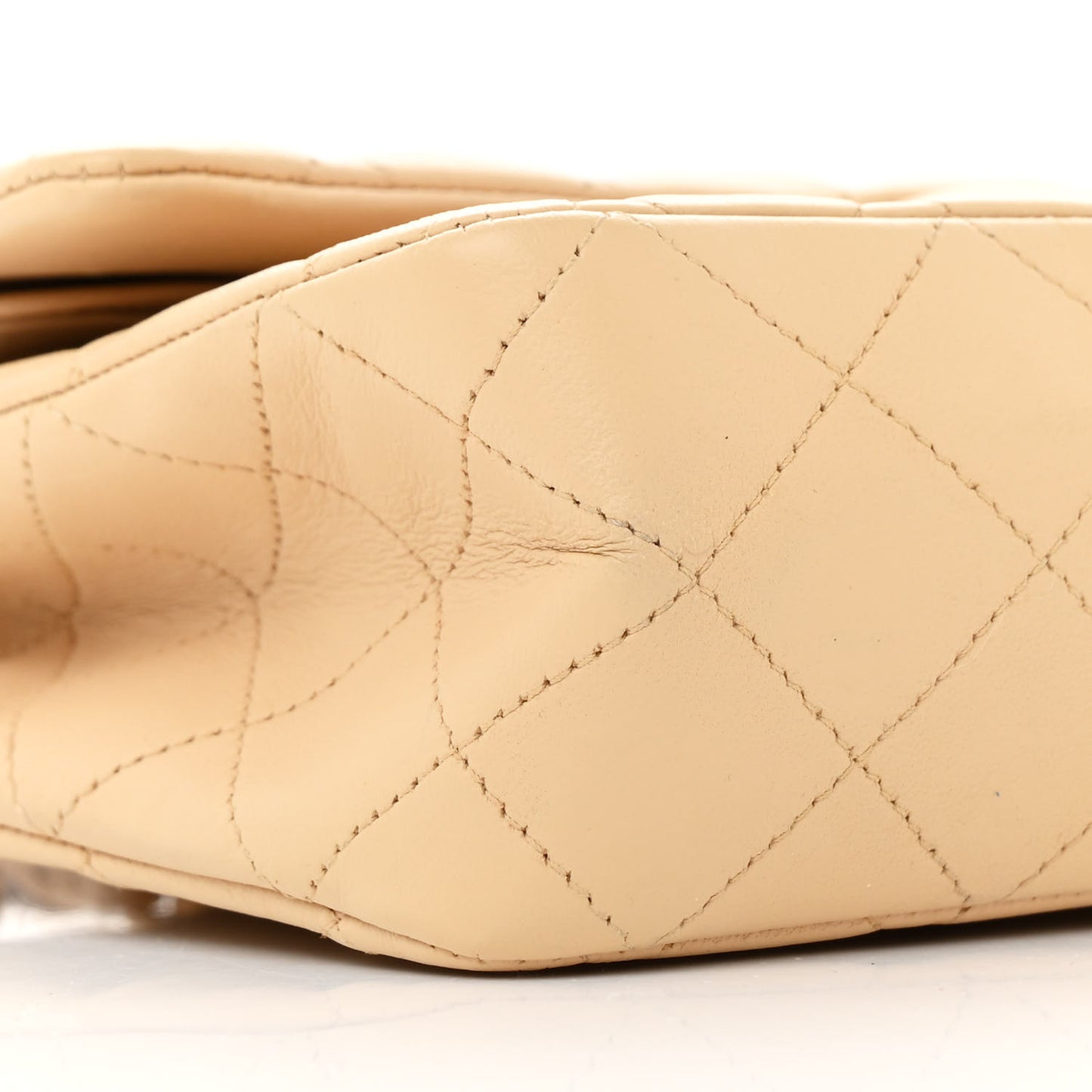 Lambskin Quilted Medium Double Flap Beige