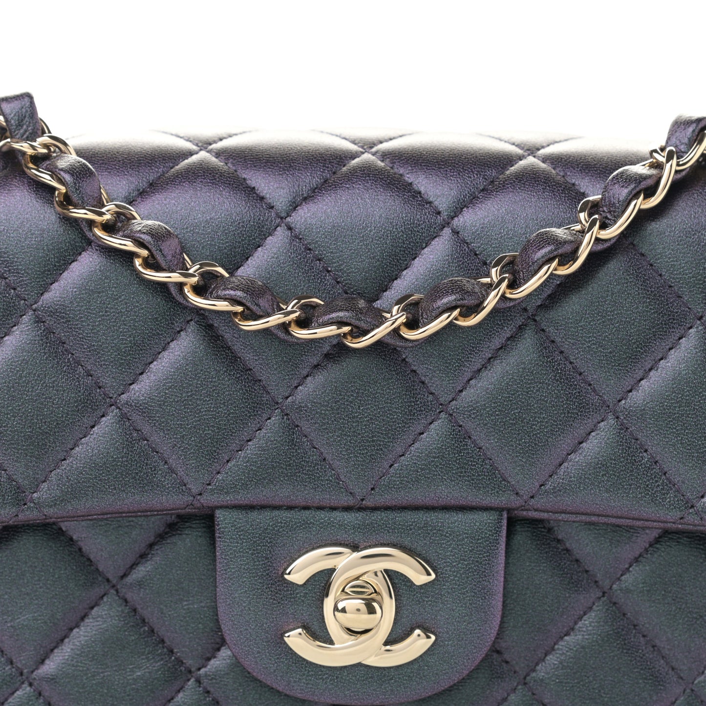 Iridescent Lambskin Quilted Mini Rectangular Flap Black