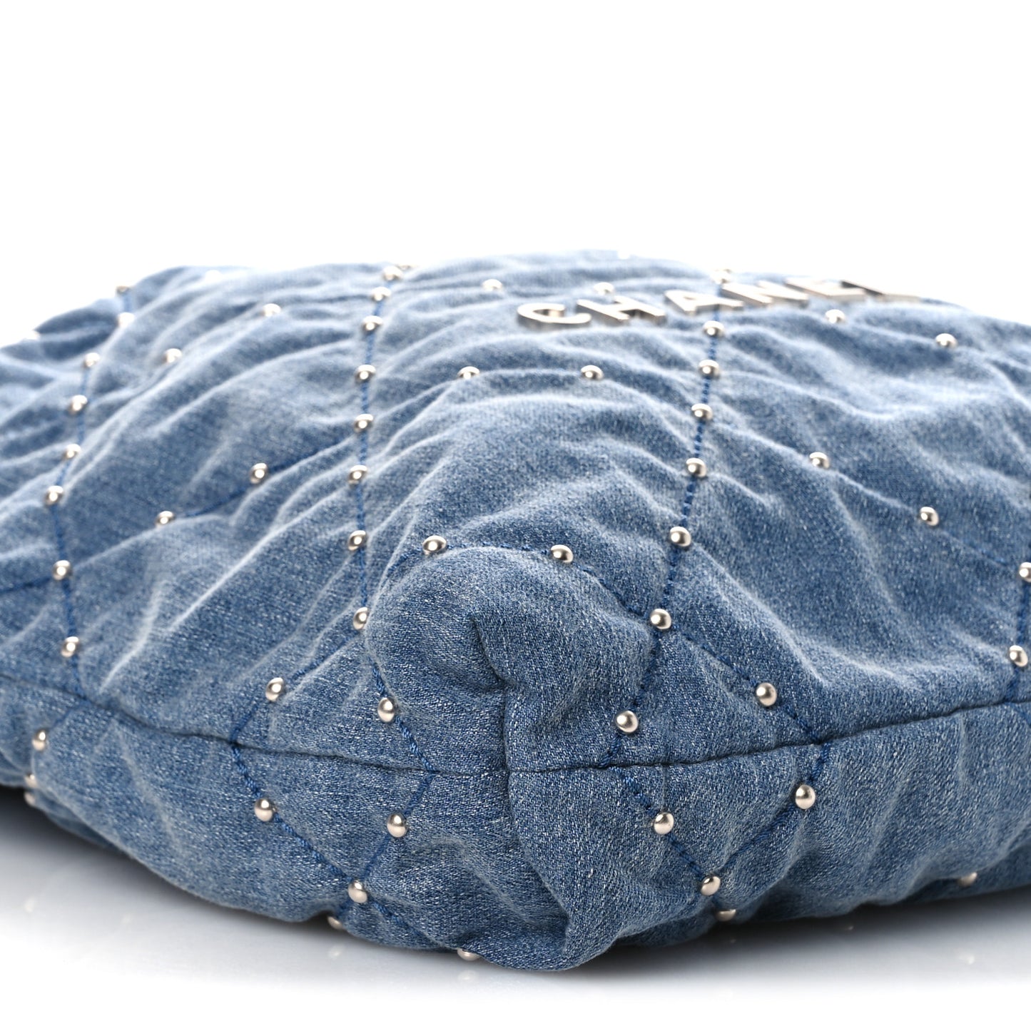 Washed Denim Quilted Studded Small Chanel 22 Blue