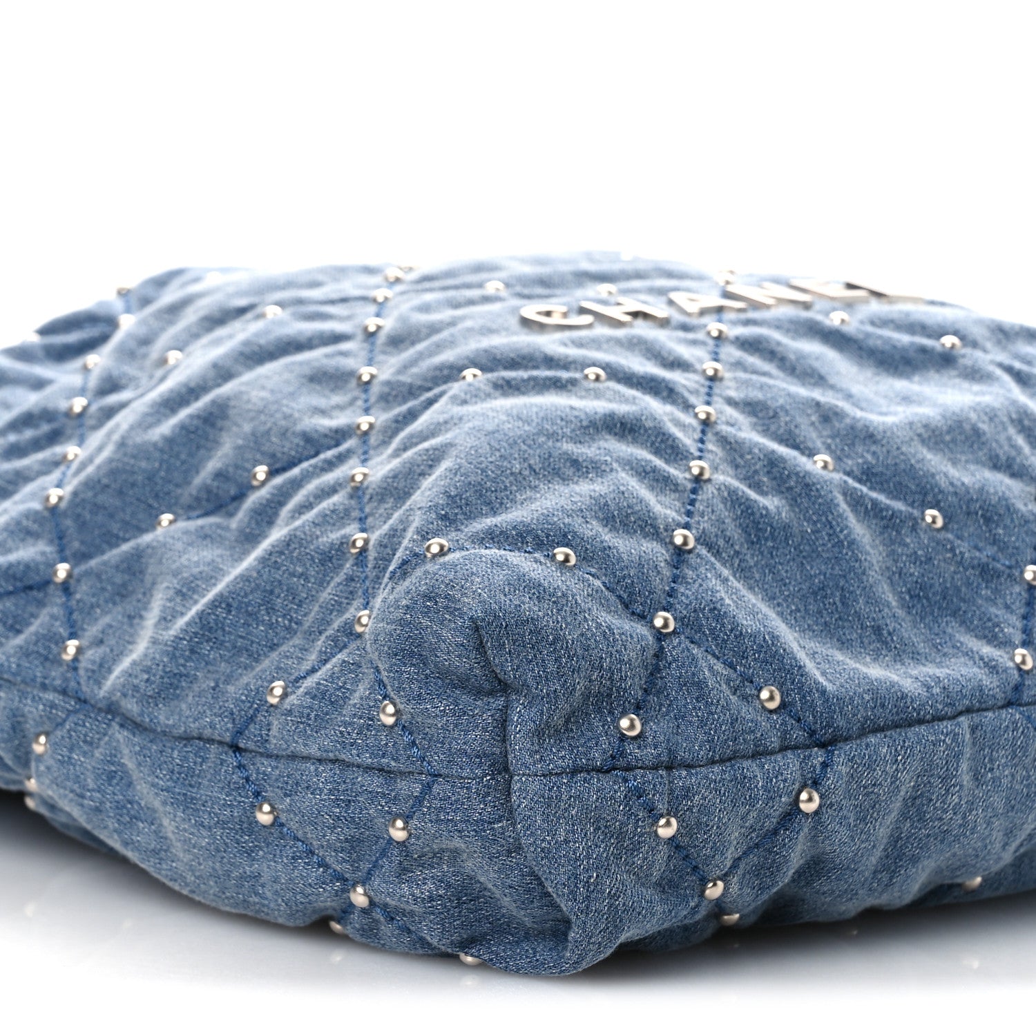 Chanel Washed Denim Quilted Studded Small Chanel 22 Blue 10 of 11