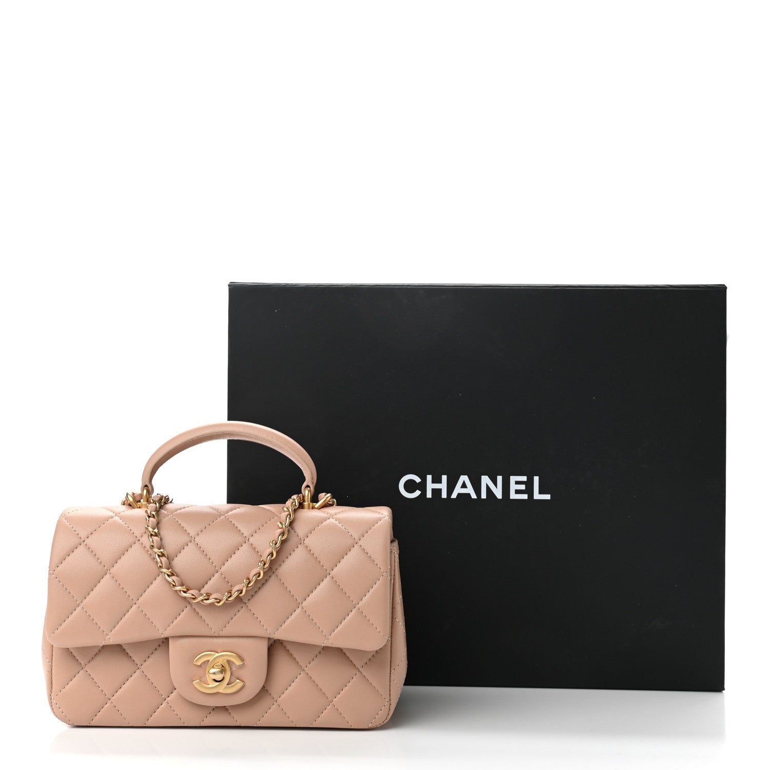Chanel Lambskin Quilted Mini Top Handle Rectangular Flap Beige 11 of 11