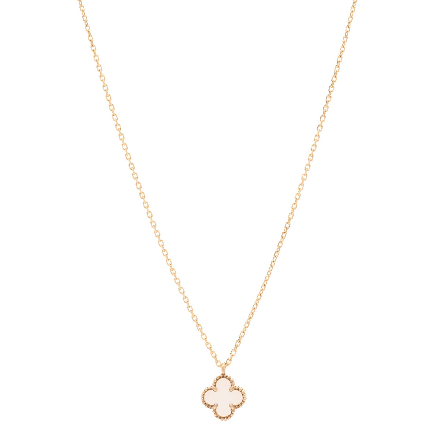 Van Cleef & Arpels 18K Yellow Gold Mother of Pearl Sweet Alhambra Pendant Necklace 1 of 6