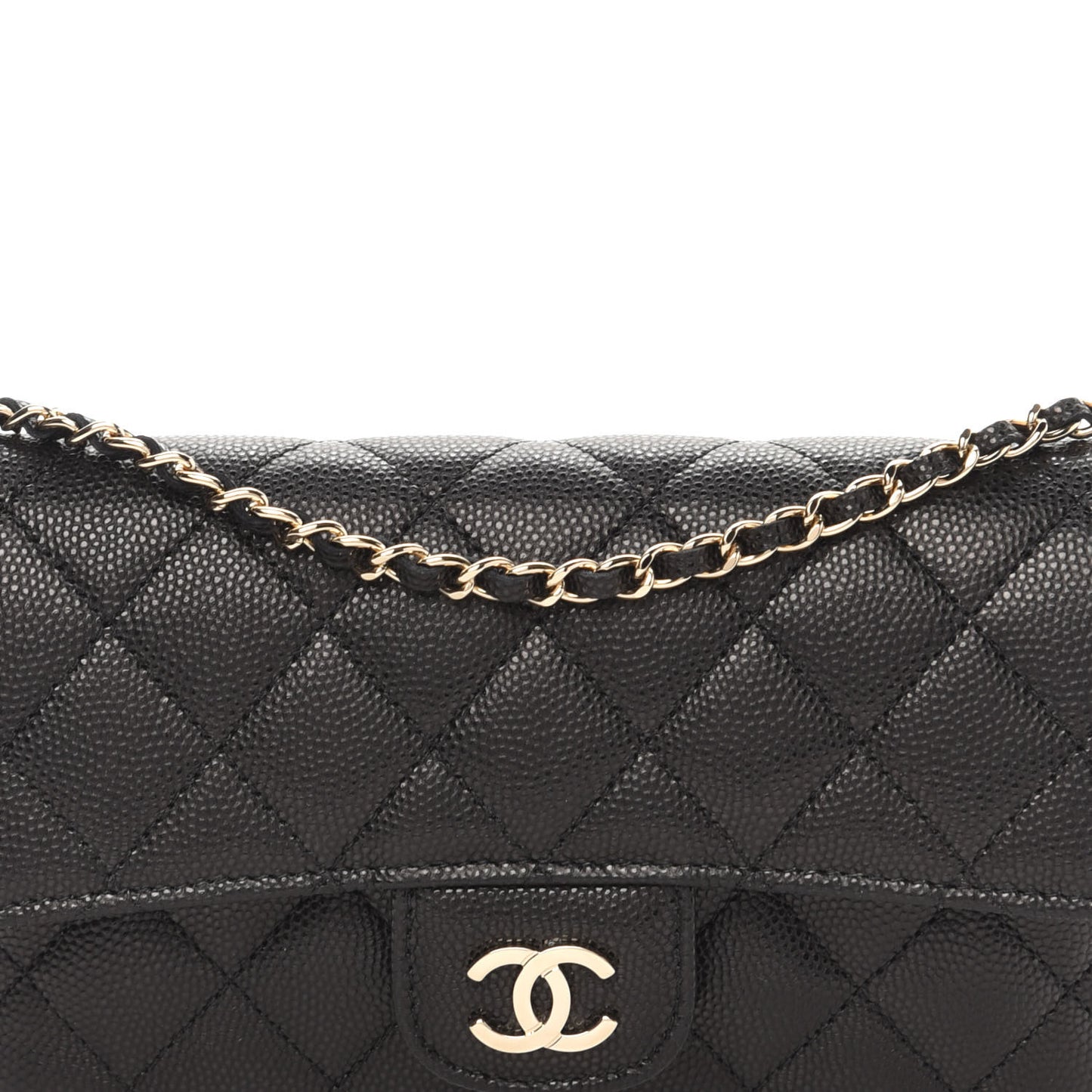 Caviar Quilted Glasses Case With Chain Black