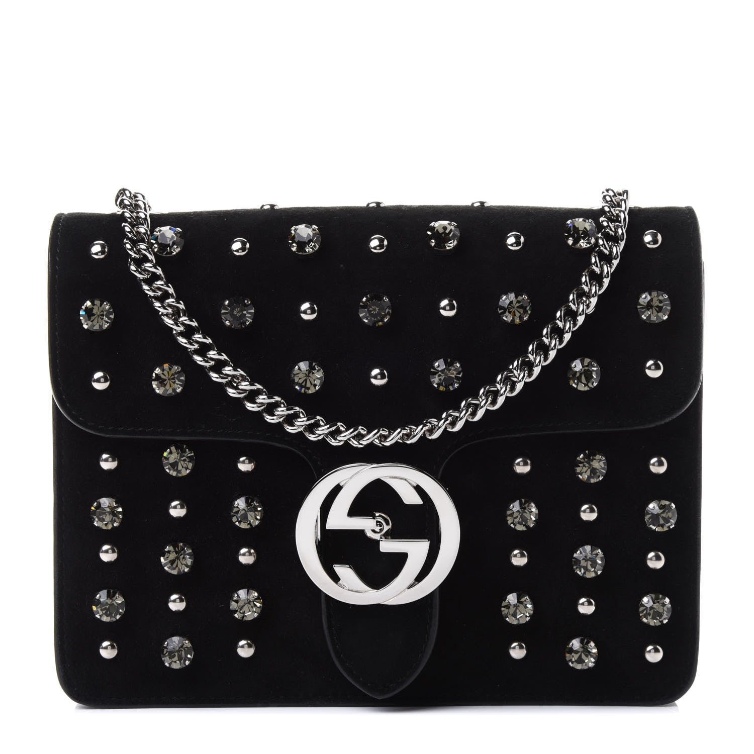 Gucci Suede Crystal Small Interlocking G Shoulder Bag Black 1 of 4