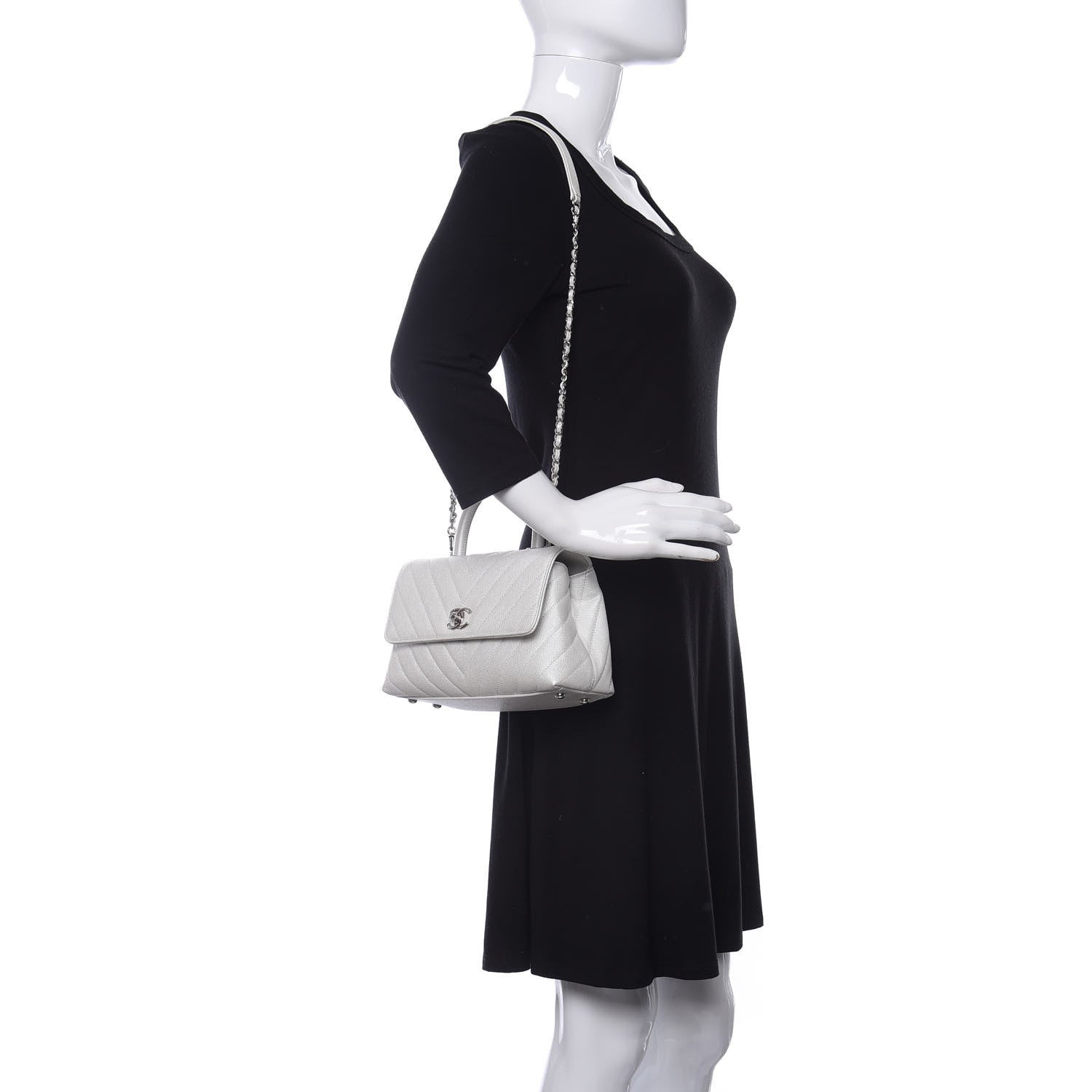 Chanel Iridescent Caviar Chevron Quilted Mini Coco Handle Flap White 2 of 10