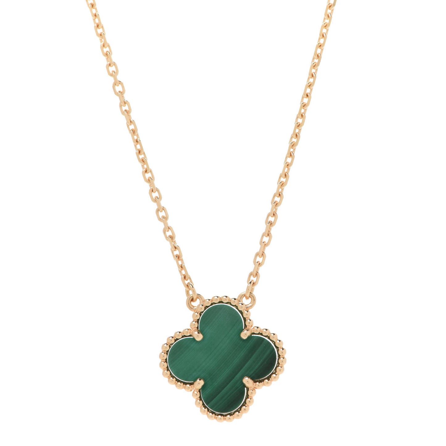 18K Yellow Gold Malachite Vintage Alhambra Pendant Necklace