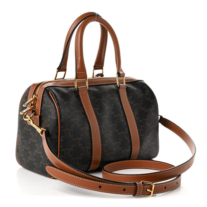 Celine Triomphe Canvas Calfskin Medium Boston Bag Tan 3 of 11