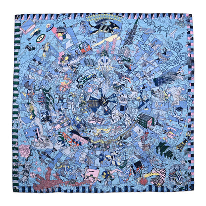 Hermes Cashmere Silk L'Epopee D'Hermes Shawl 140 Bleu Ciel Rose Pale Jaune 1 of 9