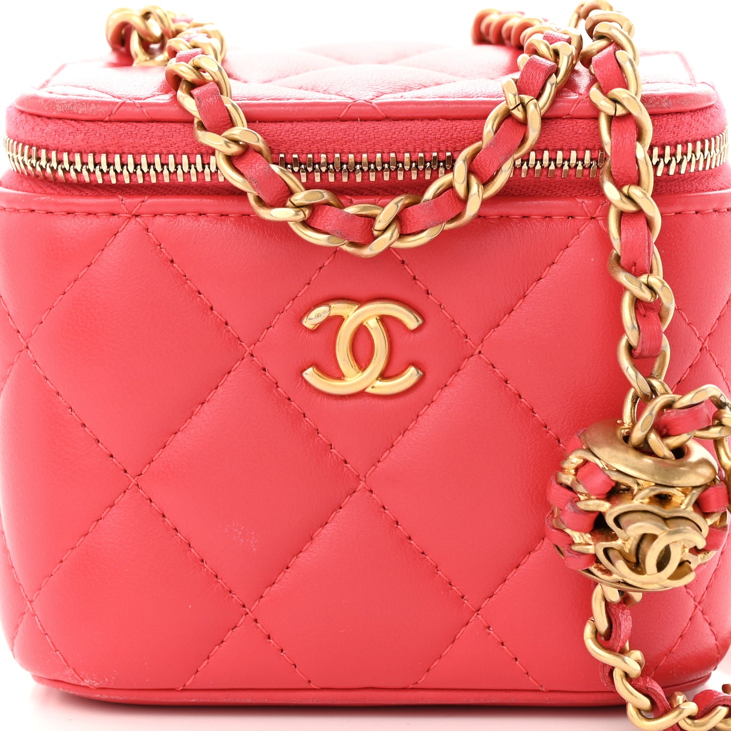 Lambskin Quilted Pearl Crush Mini Vanity Case With Chain Dark Pink