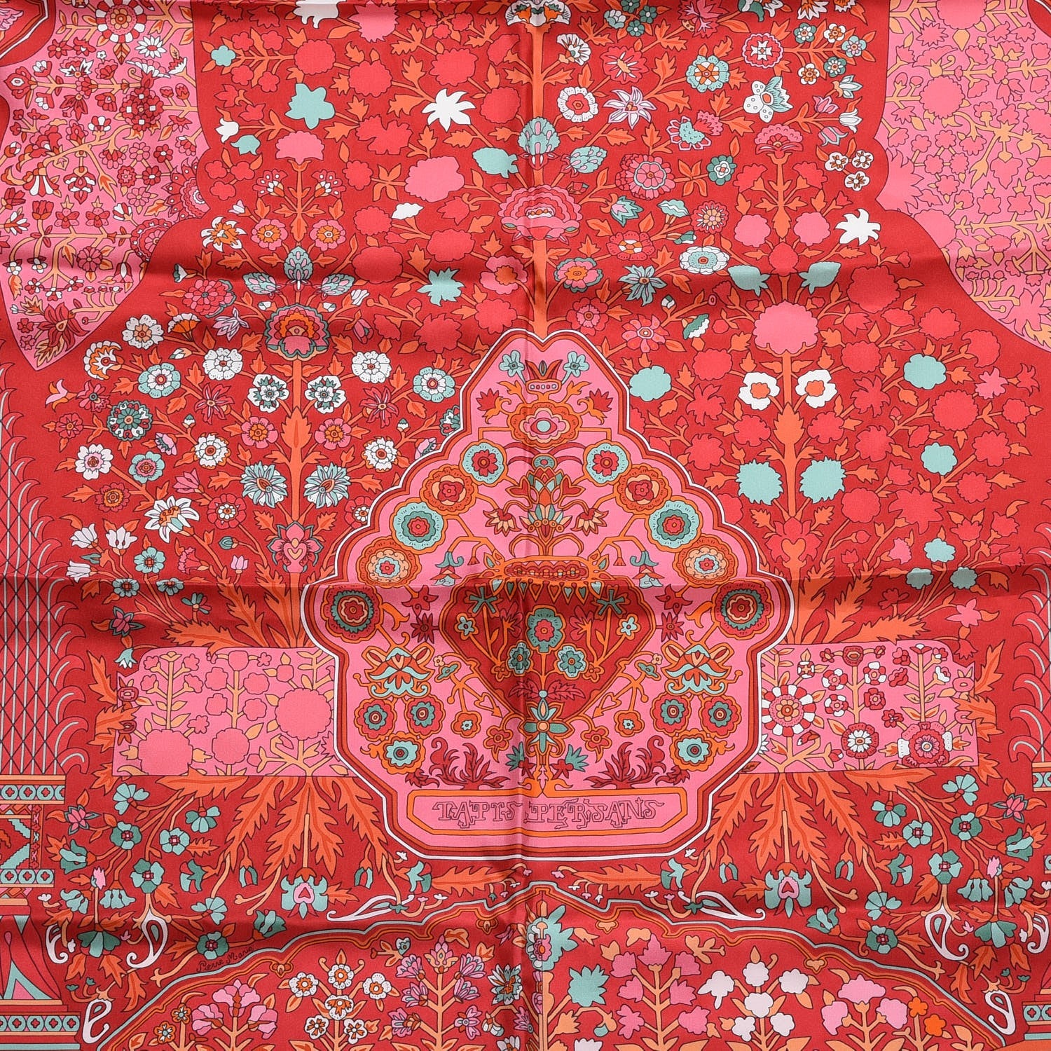Hermes Silk Twill Tapis Persans Giant Plume Scarf 140 Framboise Turquoise Orange 6 of 10