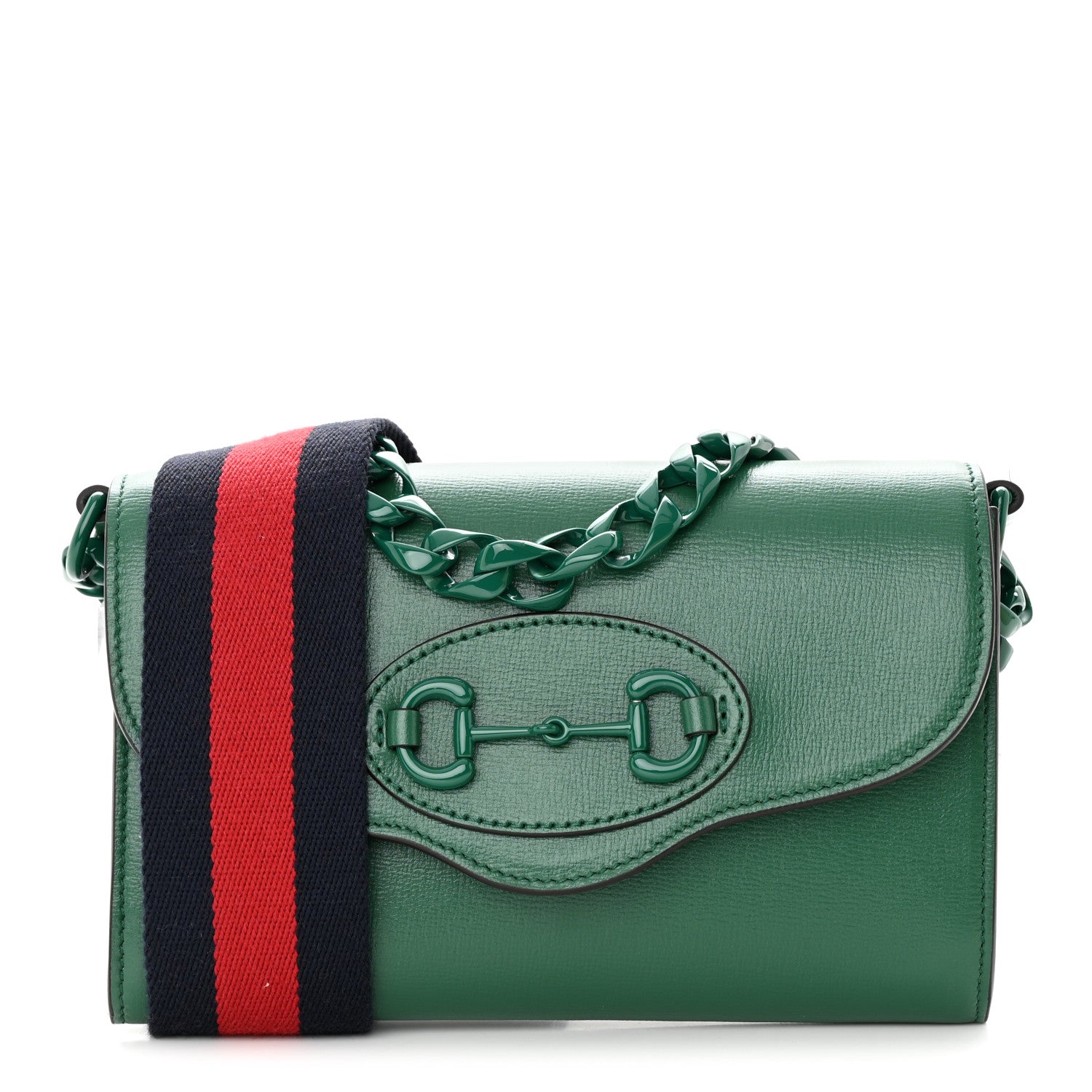 Gucci Azalea Calfskin Web Monochrome Mini Horsebit 1955 Chain Shoulder Bag Emerald 1 of 17