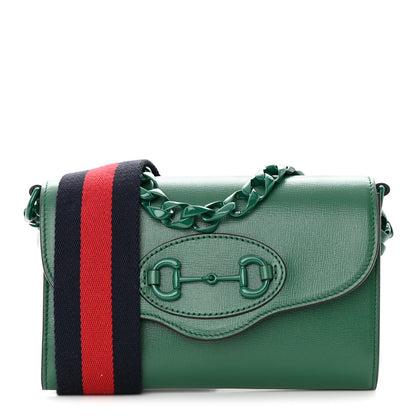 Gucci Azalea Calfskin Web Monochrome Mini Horsebit 1955 Chain Shoulder Bag Emerald 1 of 17