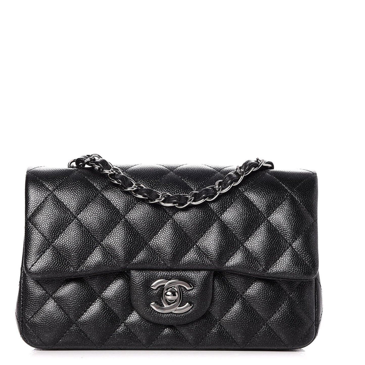 Iridescent Caviar Quilted Mini Rectangular Flap Black