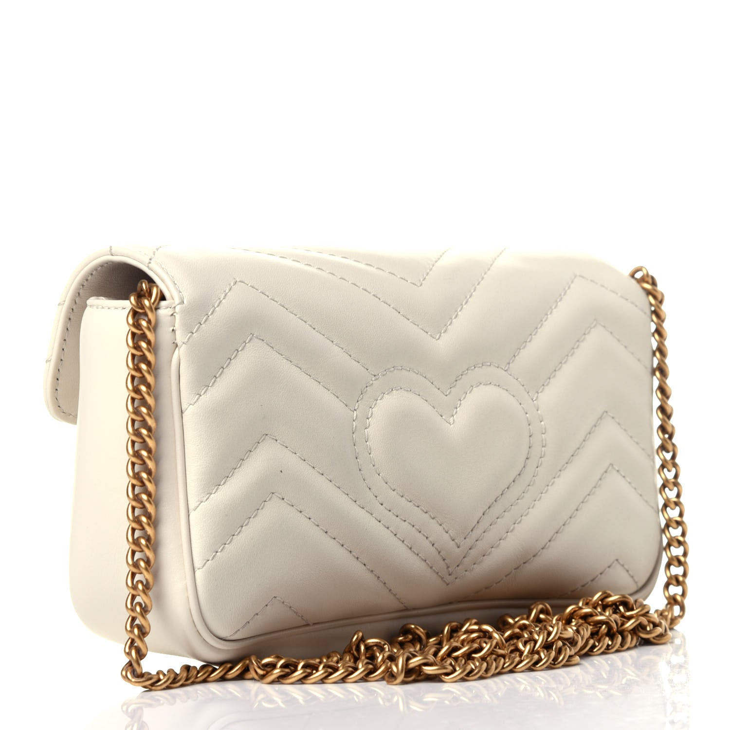 Gucci Calfskin Matelasse Super Mini GG Marmont Shoulder Bag White 3 of 13