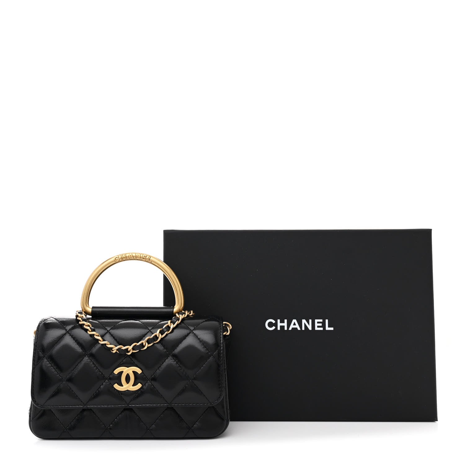 Chanel Shiny Lambskin Quilted Top Handle Flap Black 11 of 11