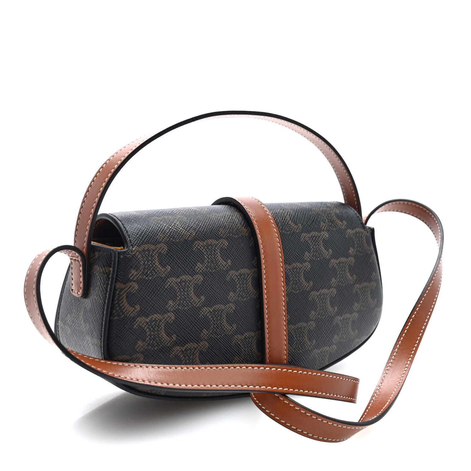 Celine Triomphe Canvas Calfskin Tabou Clutch on Strap Tan Tan Tan 2 of 8
