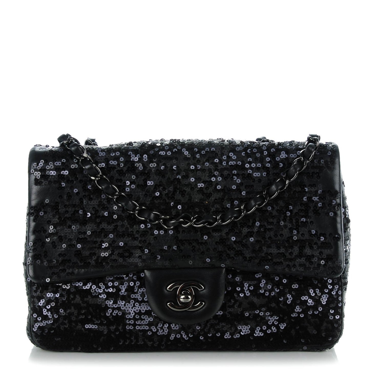 Sequin Lambskin Medium Moonlight on Water Flap Black