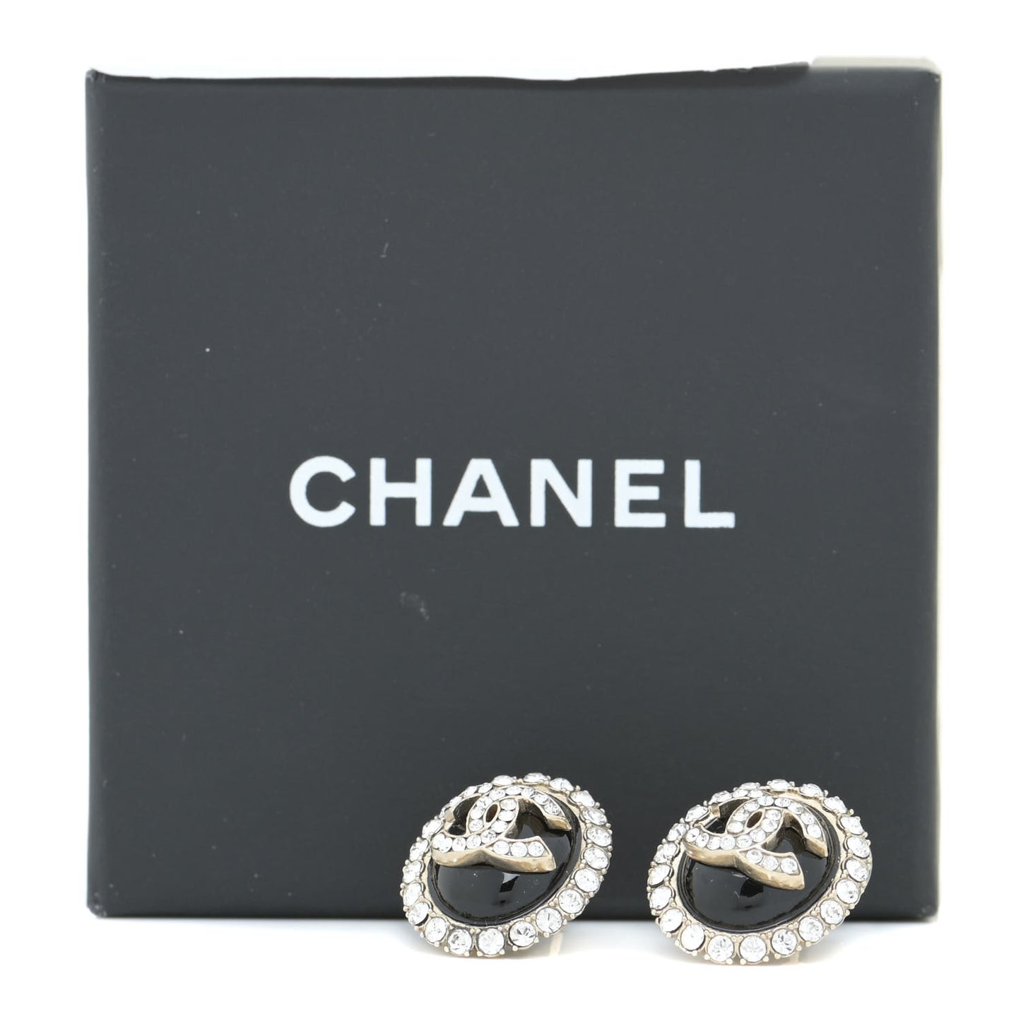 CHANELCrystal Enamel CC Oval Earrings Gold Black