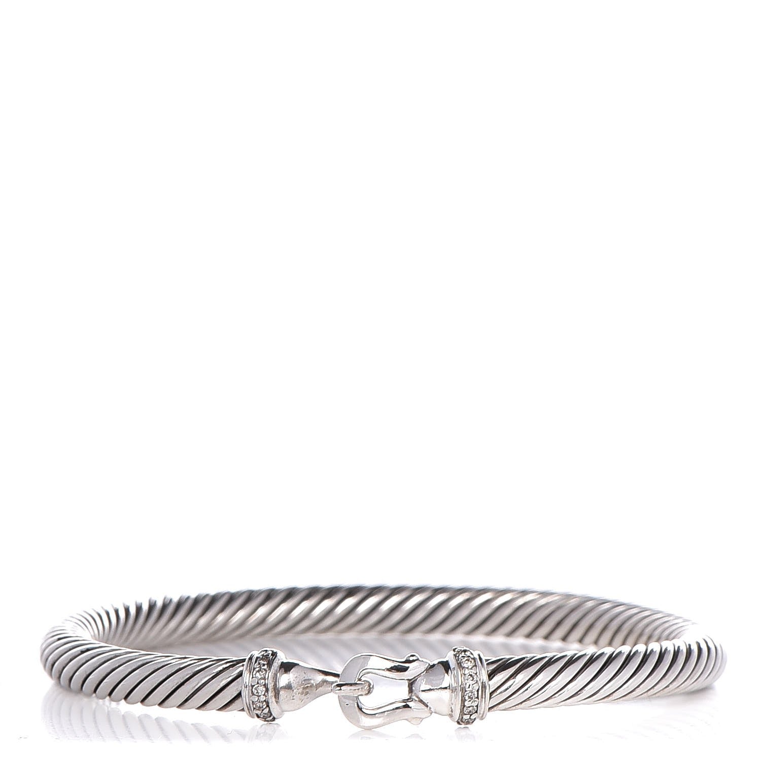 David Yurman Sterling Silver Diamond 5mm Cable Buckle Bracelet 1 of 3