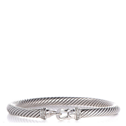 David Yurman Sterling Silver Diamond 5mm Cable Buckle Bracelet 1 of 3