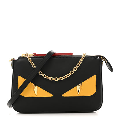 Fendi Vitello Dolce Elite Monster Eyes Bi-Color Baguette Pouch Black Yellow 1 of 14