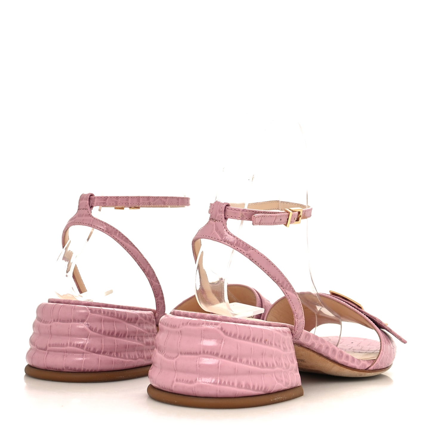 Vitello Crocodile Embossed Promenade Ankle Strap Sandals 36 Quarzo