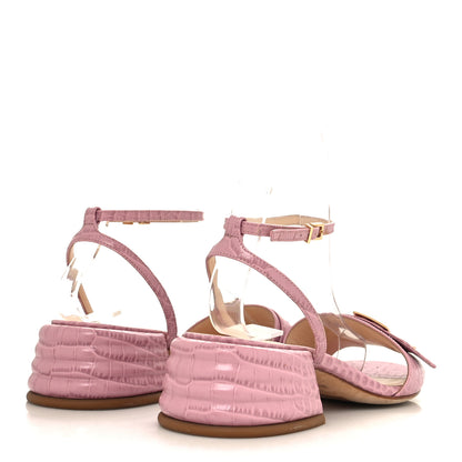 Fendi Vitello Crocodile Embossed Promenade Ankle Strap Sandals 36 Quarzo 4 of 7