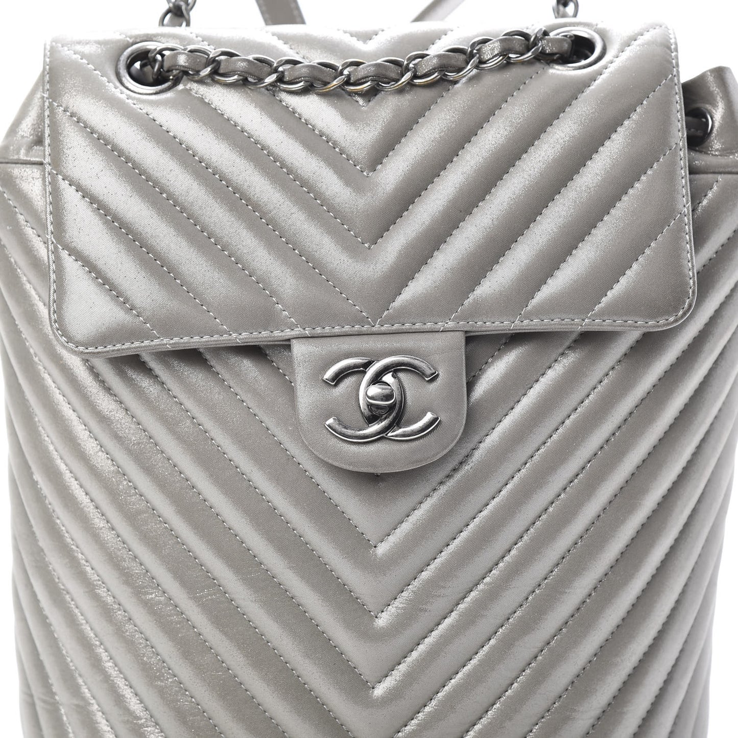 Metallic Calfskin Chevron Quilted Urban Spirit Backpack Silver