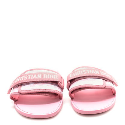 Christian Dior Technical Stretch Fabric Toile De Jouy Dio(r)evolution Slide Sandals 41 Begonia Pink White 3 of 9