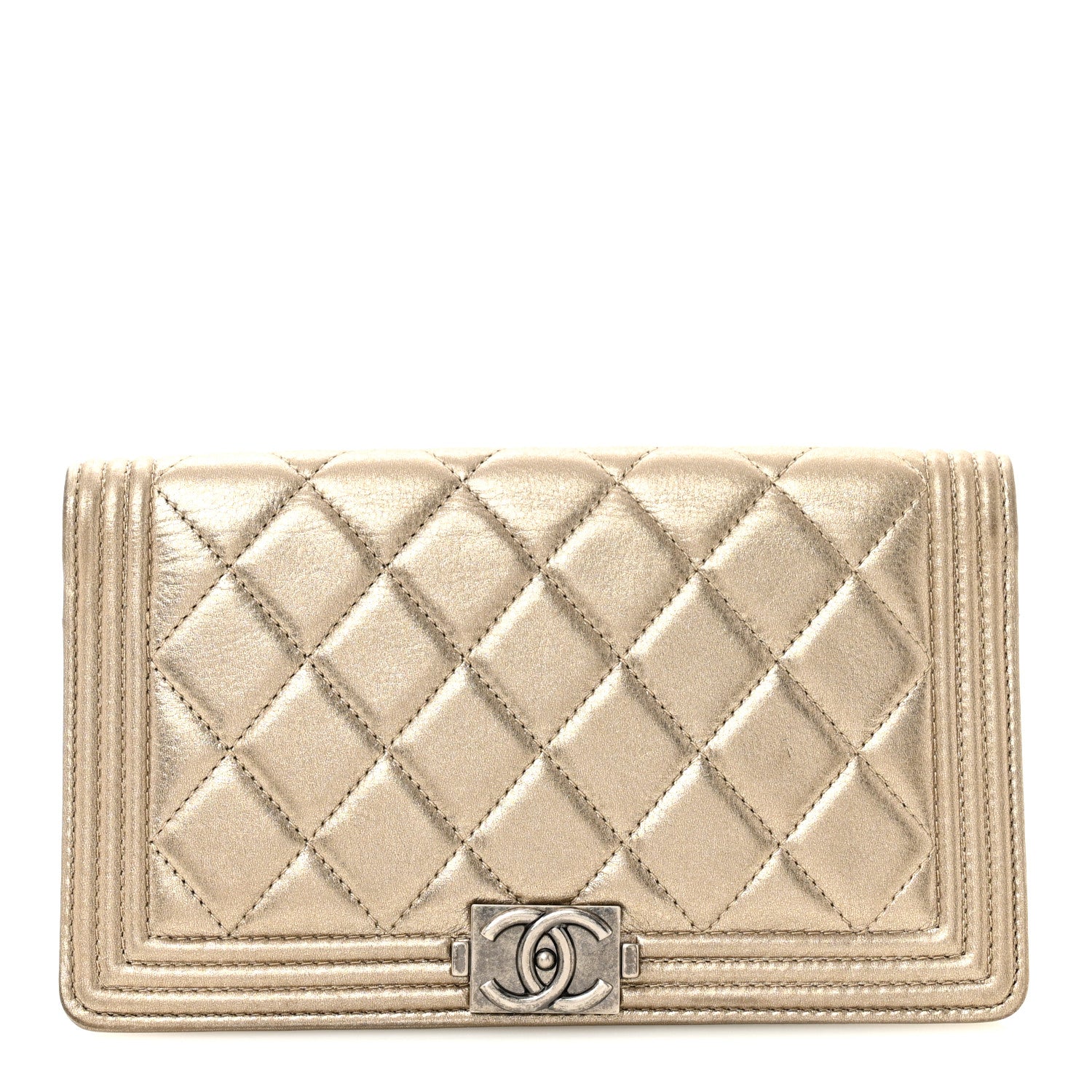Chanel Metallic Lambskin Quilted Boy Yen Wallet Gold 1 of 10