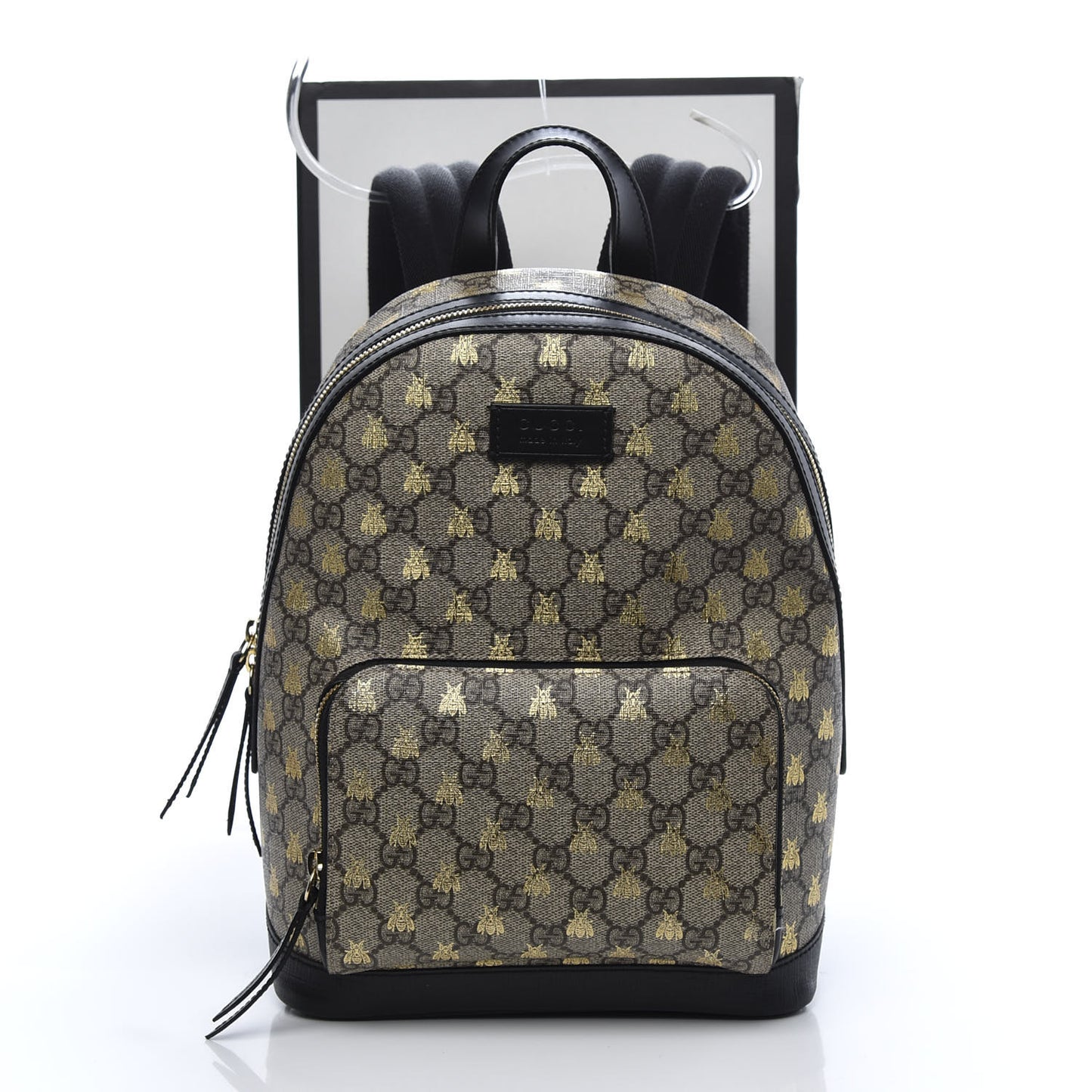 GG Supreme Monogram Bees Print Small Day Backpack Beige Oro Black