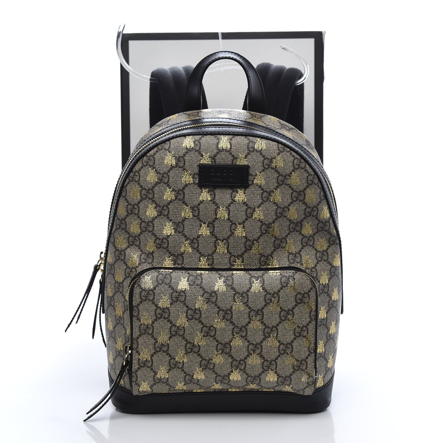 Gucci GG Supreme Monogram Bees Print Small Day Backpack Beige Oro Black 11 of 11