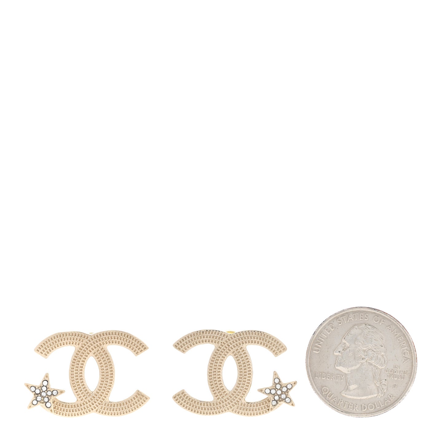 Metal Crystal CC Star Earrings Gold