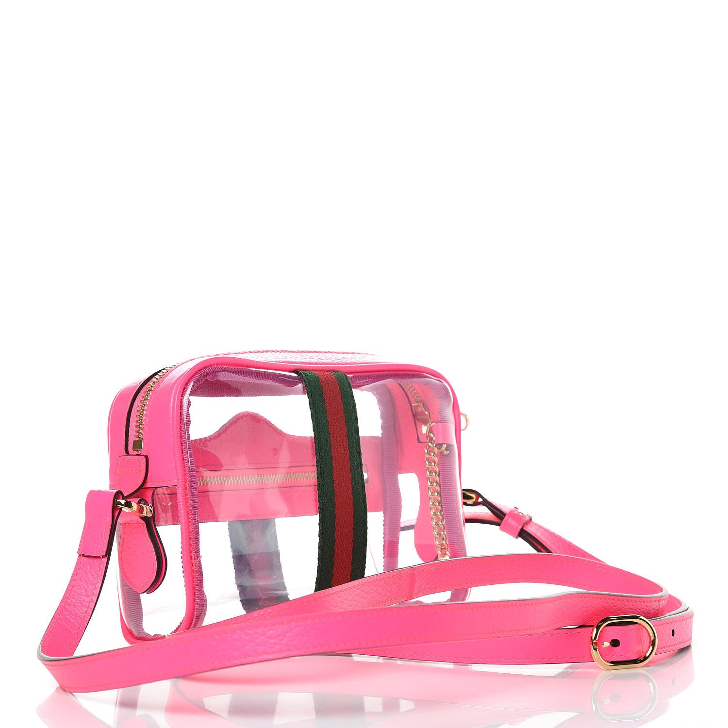 Gucci Vinyl Web Mini Ophidia Transparent Shoulder Bag Fluorescent Fuchsia 3 of 9