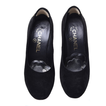 Chanel Suede Calfskin CC Pumps 36 Black 5 of 10