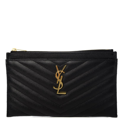 Saint Laurent Grain De Poudre Chevron Monogram Bill Pouch Black 1 of 7