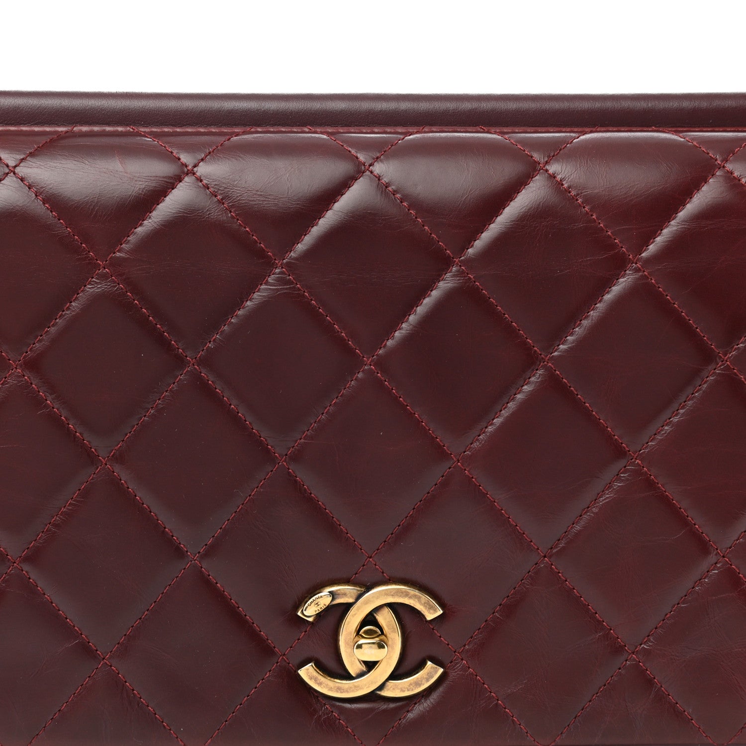 Chanel Calfskin Quilted Gold Bar Flap Burgundy 7 of 9