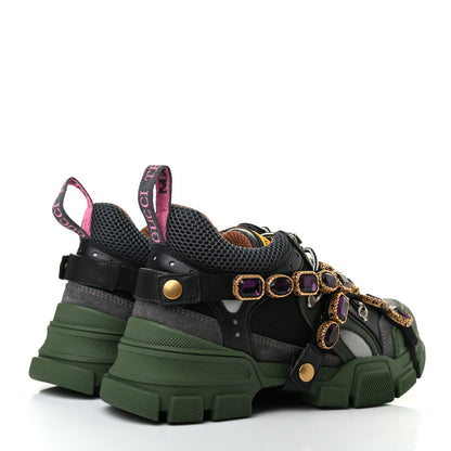 Gucci X SEGA Mesh Suede Calfskin Removable Crystals Flashtrek Sneakers 37.5 Loess Black Olive Green 4 of 6