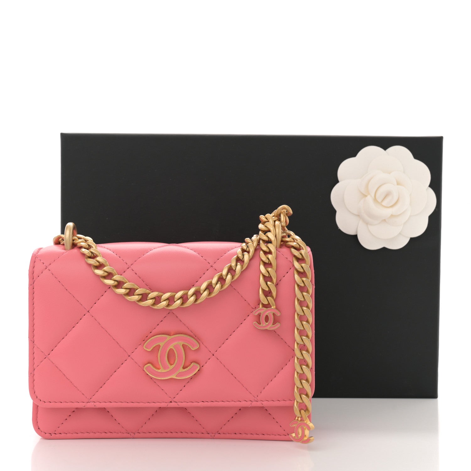 Chanel Lambskin Enamel Quilted Pending CC Clutch With Chain Pink 11 of 11