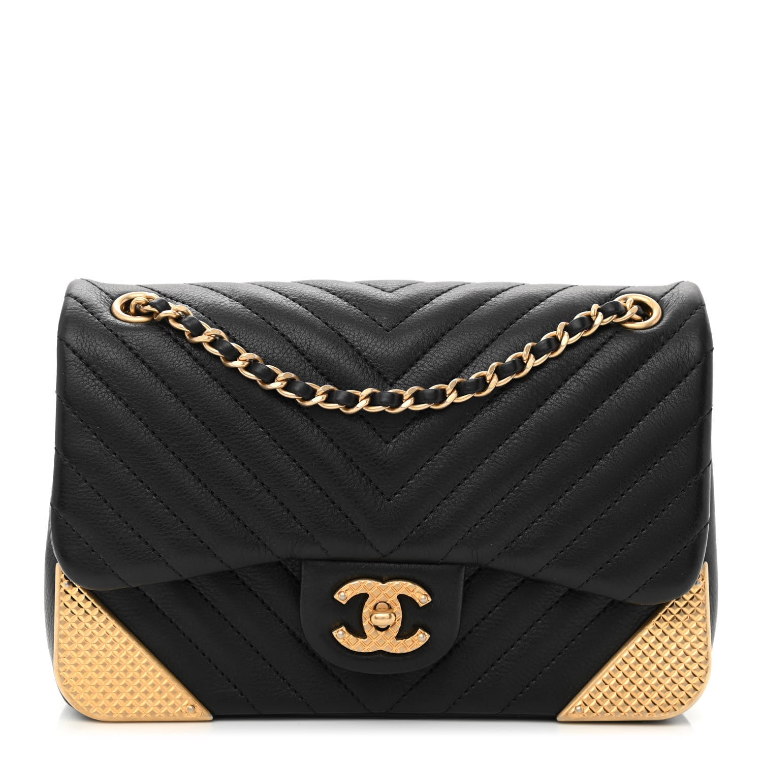 Chanel Calfskin Chevron Quilted Mini Rock The Corner Flap Black 1 of 10