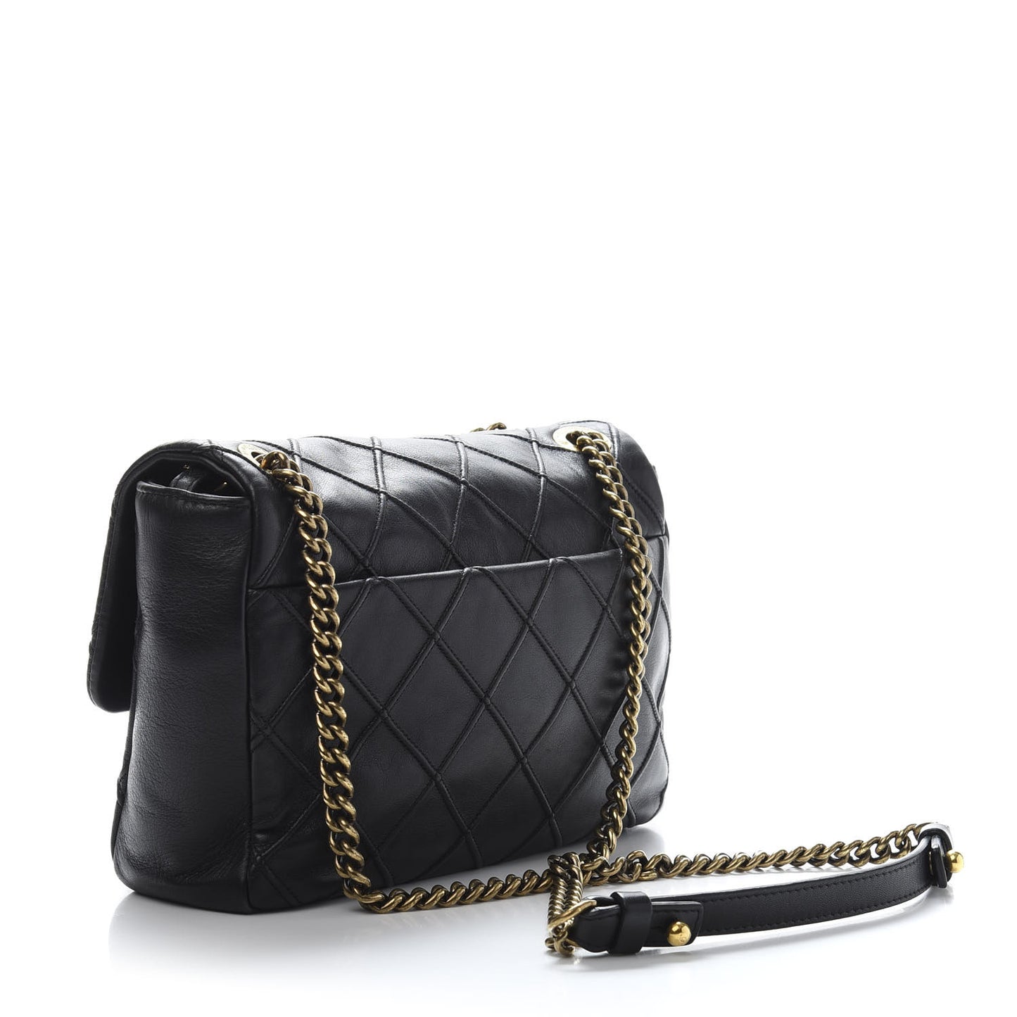 Calfskin Diamond Debossed Medium Cosmos Flap Black