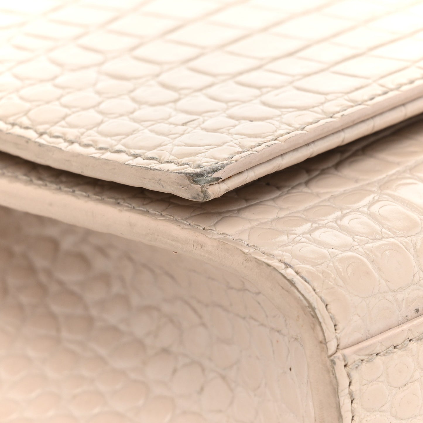 Calfskin Crocodile Embossed Small Classic Monogram Kate Tassel Satchel Crema Soft