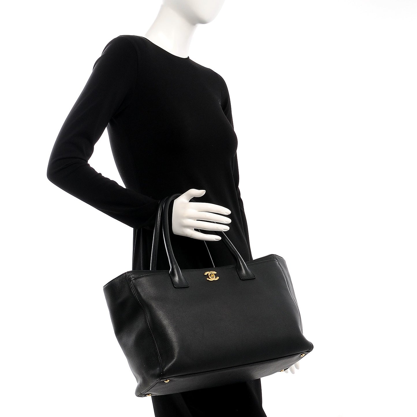 Calfskin Cerf Executive Shopper Tote Black