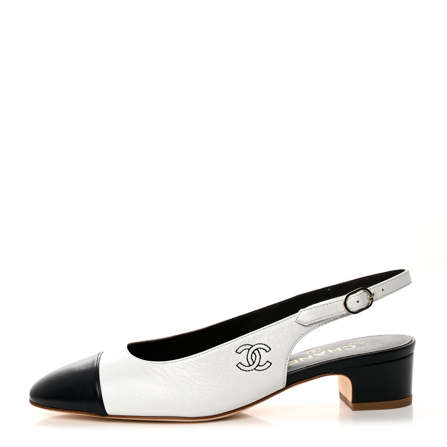 Calfskin Cap Toe CC Slingback Pumps 39 White Dark Navy