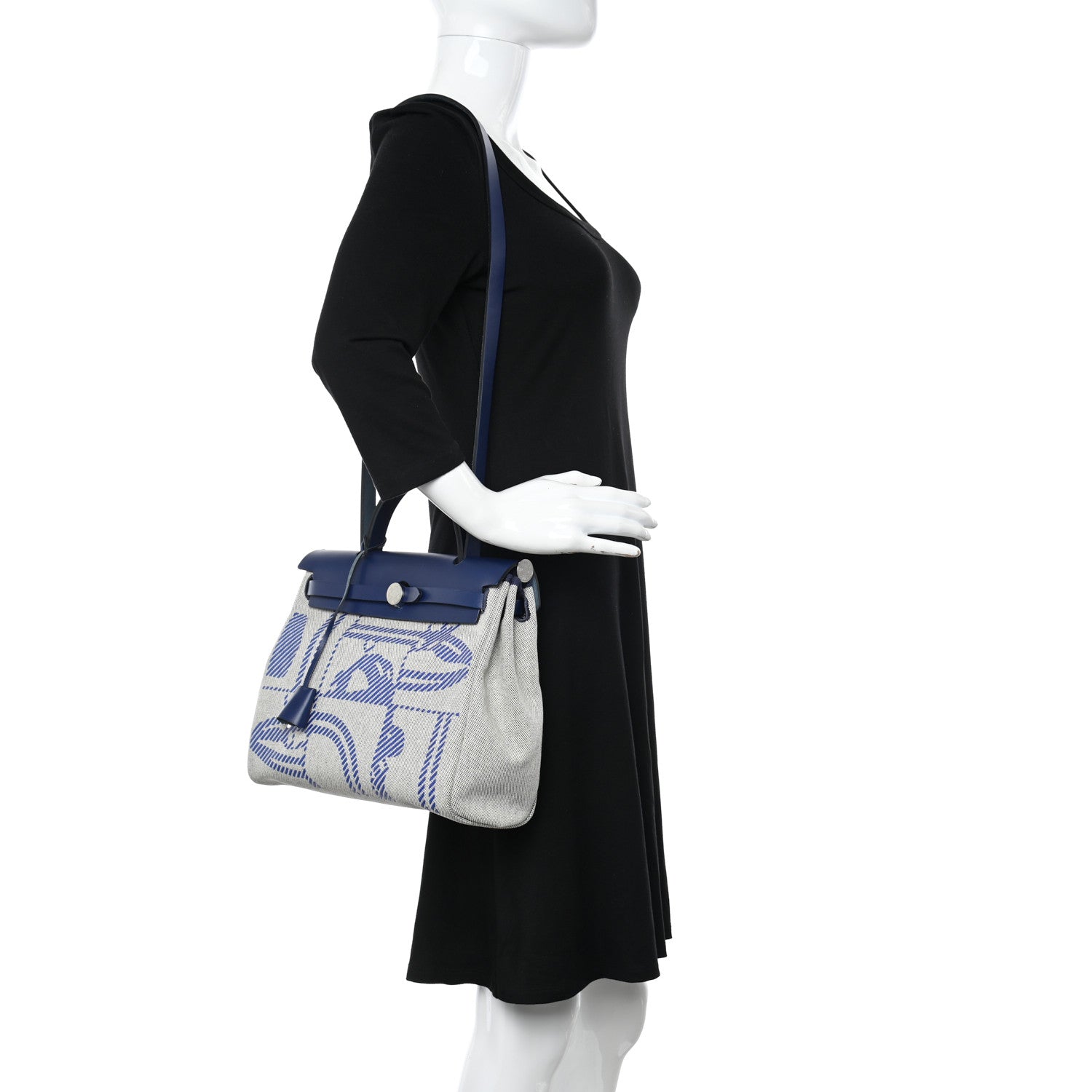 Hermes Vache Hunter Toile H Brides de Gala Herbag Zip Retourne 31 PM Bleu De France Ecru Black 2 of 16