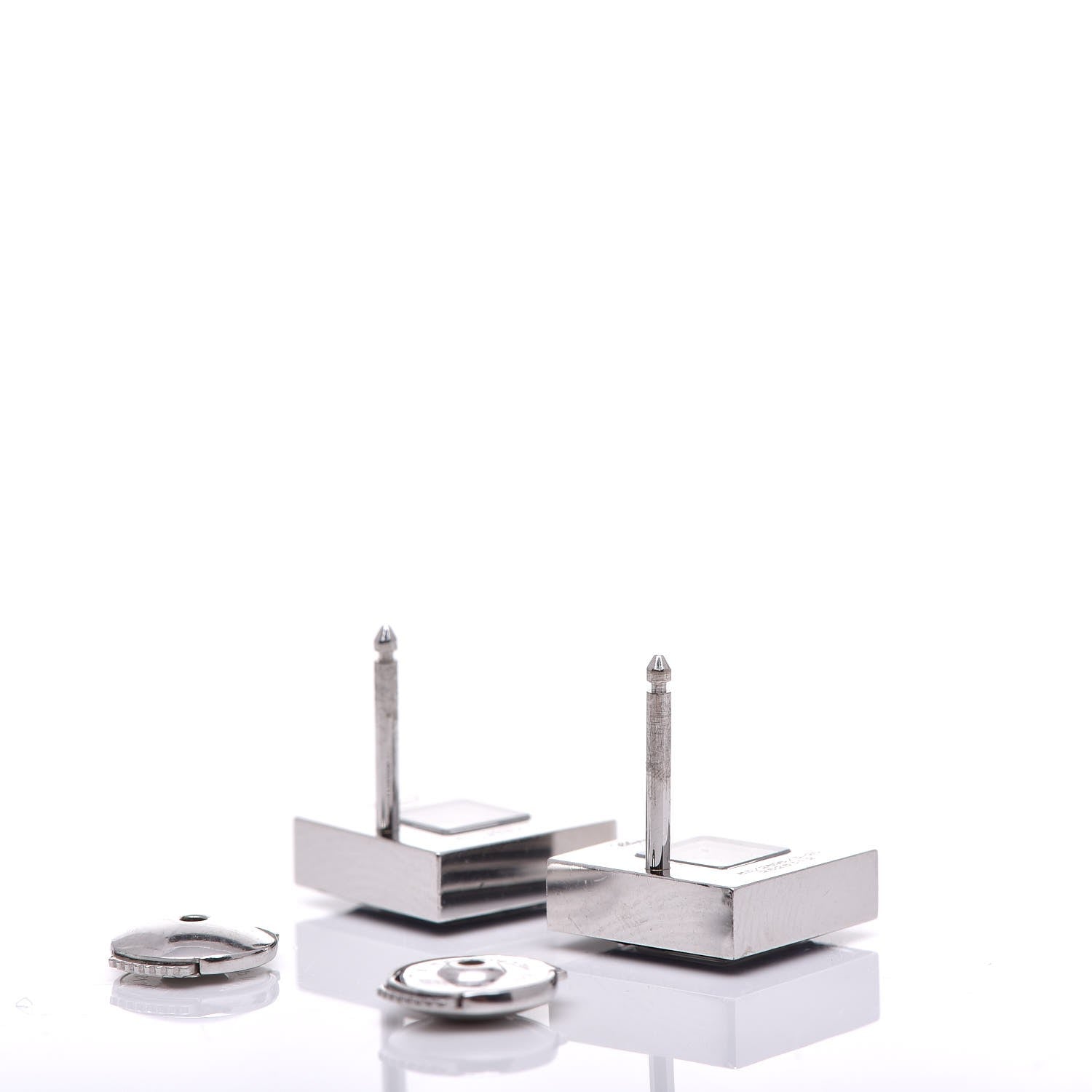 Chopard 18K White Gold Diamond Blue Sapphire Happy Diamonds Square Earrings 5 of 5