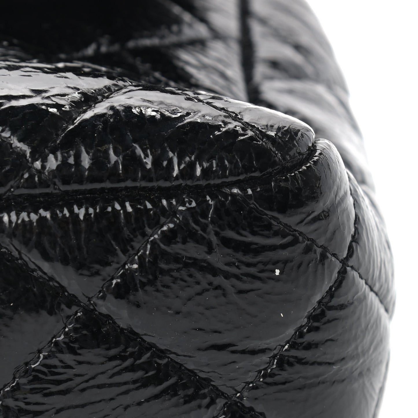 Crinkled Patent Quilted Jumbo Single Flap Black