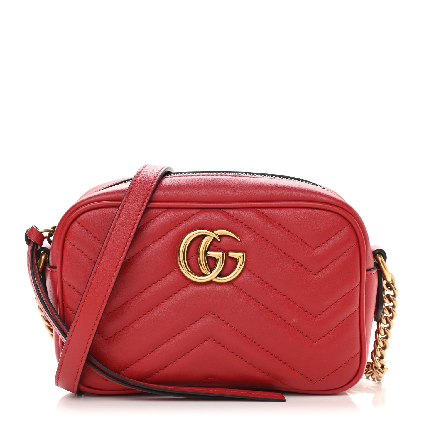 Calfskin Matelasse Mini GG Marmont Chain Shoulder Bag Hibiscus Red