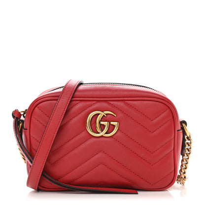 Gucci Calfskin Matelasse Mini GG Marmont Chain Shoulder Bag Hibiscus Red 1 of 9